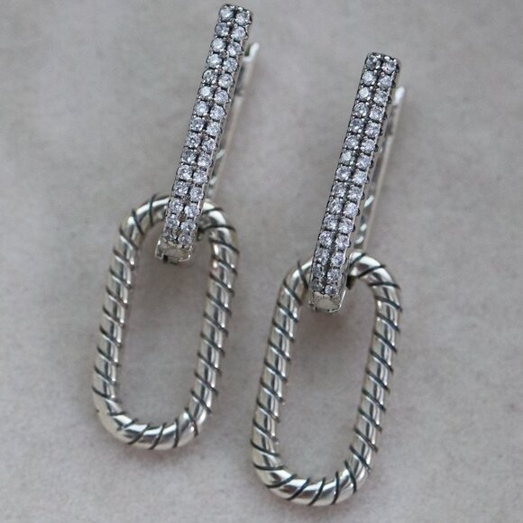 Jewelry - S925 U Shaped Hoop Drop Style Dangling Snake Skin Style with CZ Stone Earrings